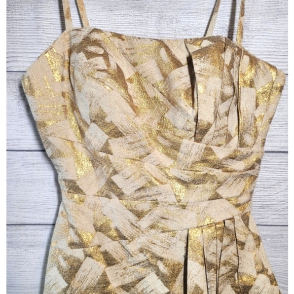 Alberto Makali Women's Cocktail Dress Size 4 Metallic Gold Sash Spaghetti Straps - Picture 5 of 15